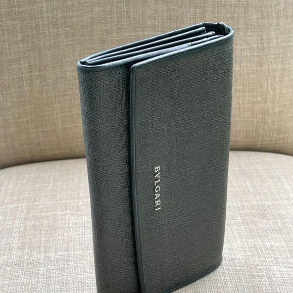 BVLGARI Clutch Bag Black Canvas Leather Long Bifold Wallet Authentic BVLGARI - Picture 2 of 12